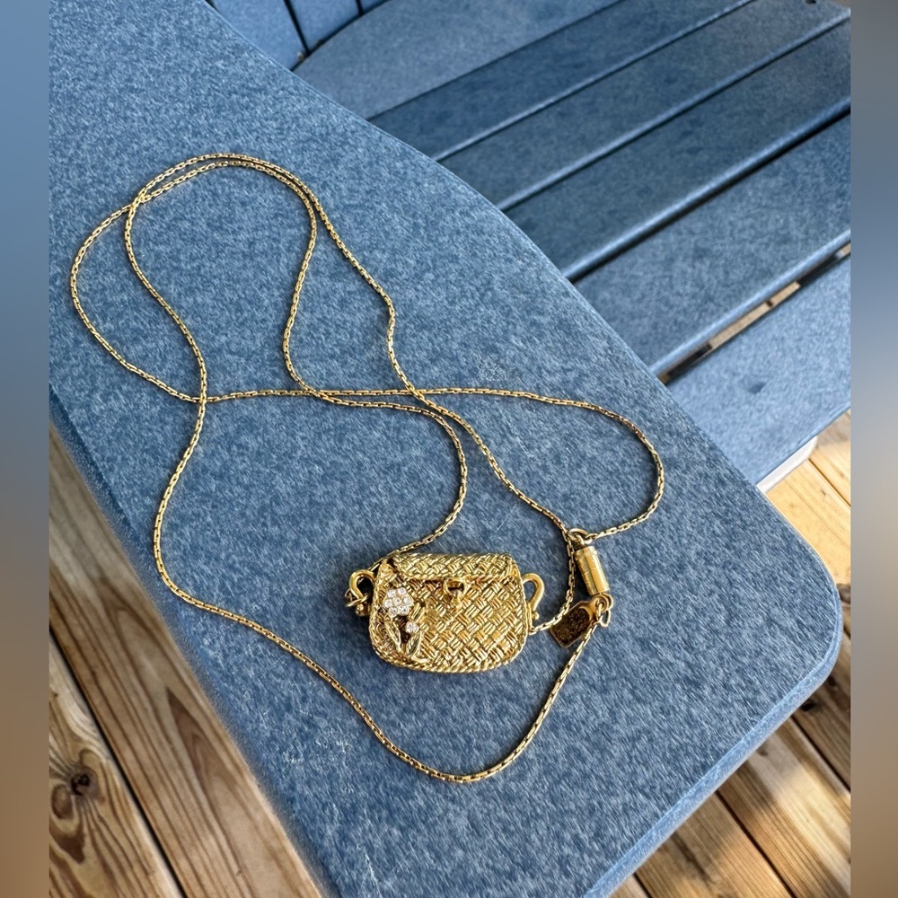 Gold Woven Mini Purse Pendant Necklace